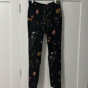 Black and floral straight leg dress pants